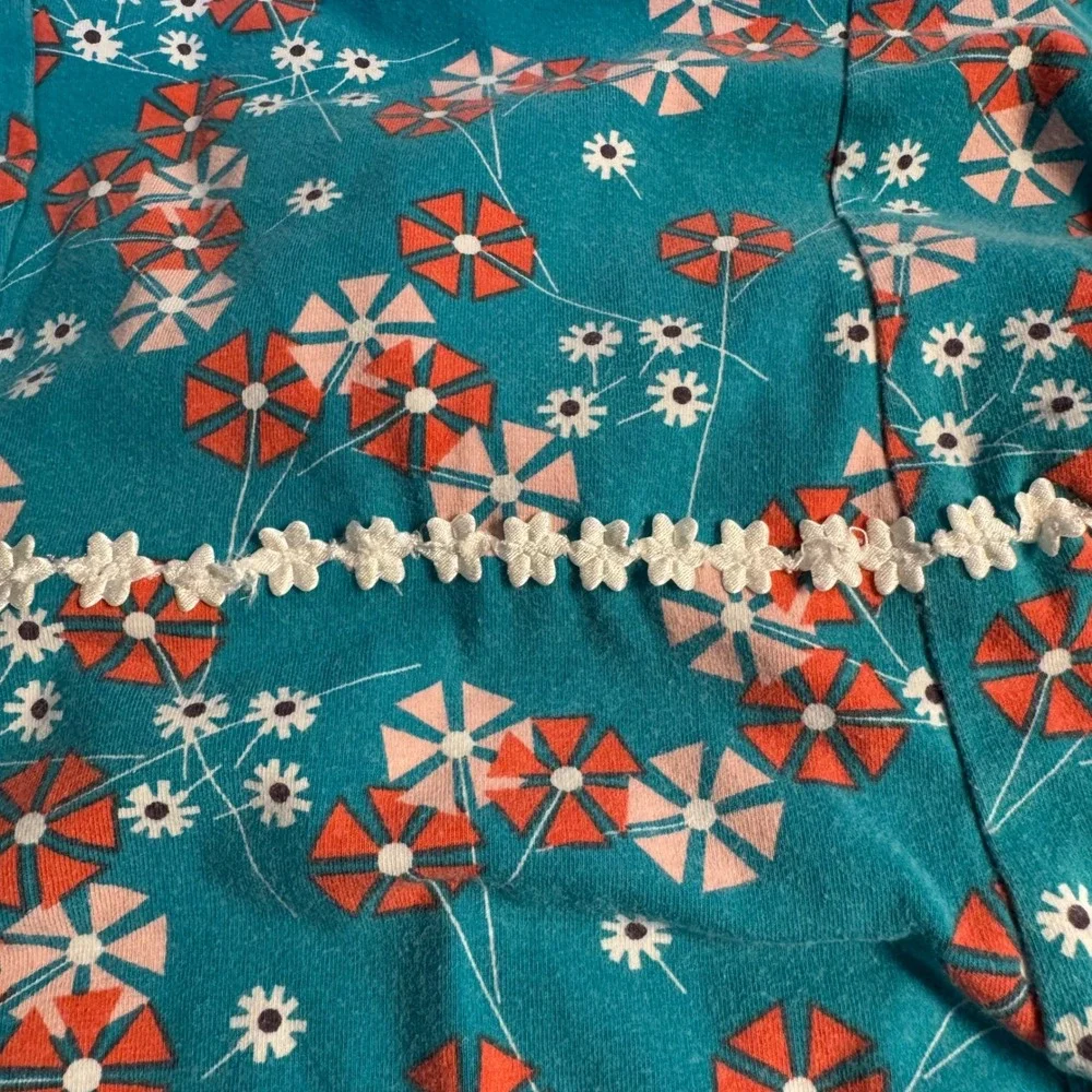 Llum Girls Teal Blue Floral Bell Sleeve Lace Trim Knit Dress Size 10